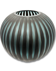 Ribbed Black & Blue Ceramic Vase