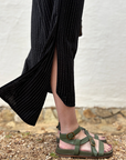 Yugen Tuck-Shoulder Black Linen Stripe Dress