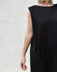 Yugen Tuck-Shoulder Black Linen Stripe Dress