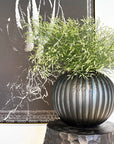 Ribbed Black & Blue Ceramic Vase