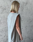 Yugen Tuck-Shoulder White Linen Stripe Dress